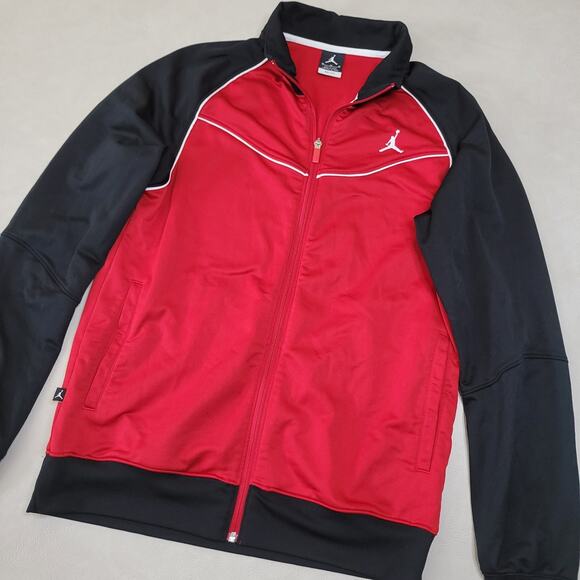 Nike Air Jordan Bulls Colors Red Warm Up Jacket Size M Dri fit Walkman Pocket - Picture 1 of 14